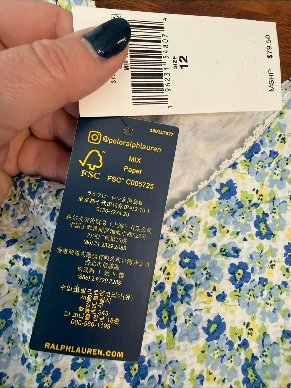 Polo Ralph Lauren Girls Floral Tiered Dress Size 12 NWT Blue Green Cap Sleeve